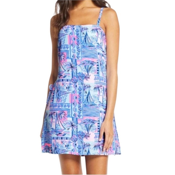 Lilly Pulitzer Sahar Romper Dress Blue Whisper Yeah Buoy 14 Sailboat Coastal - Picture 1 of 12